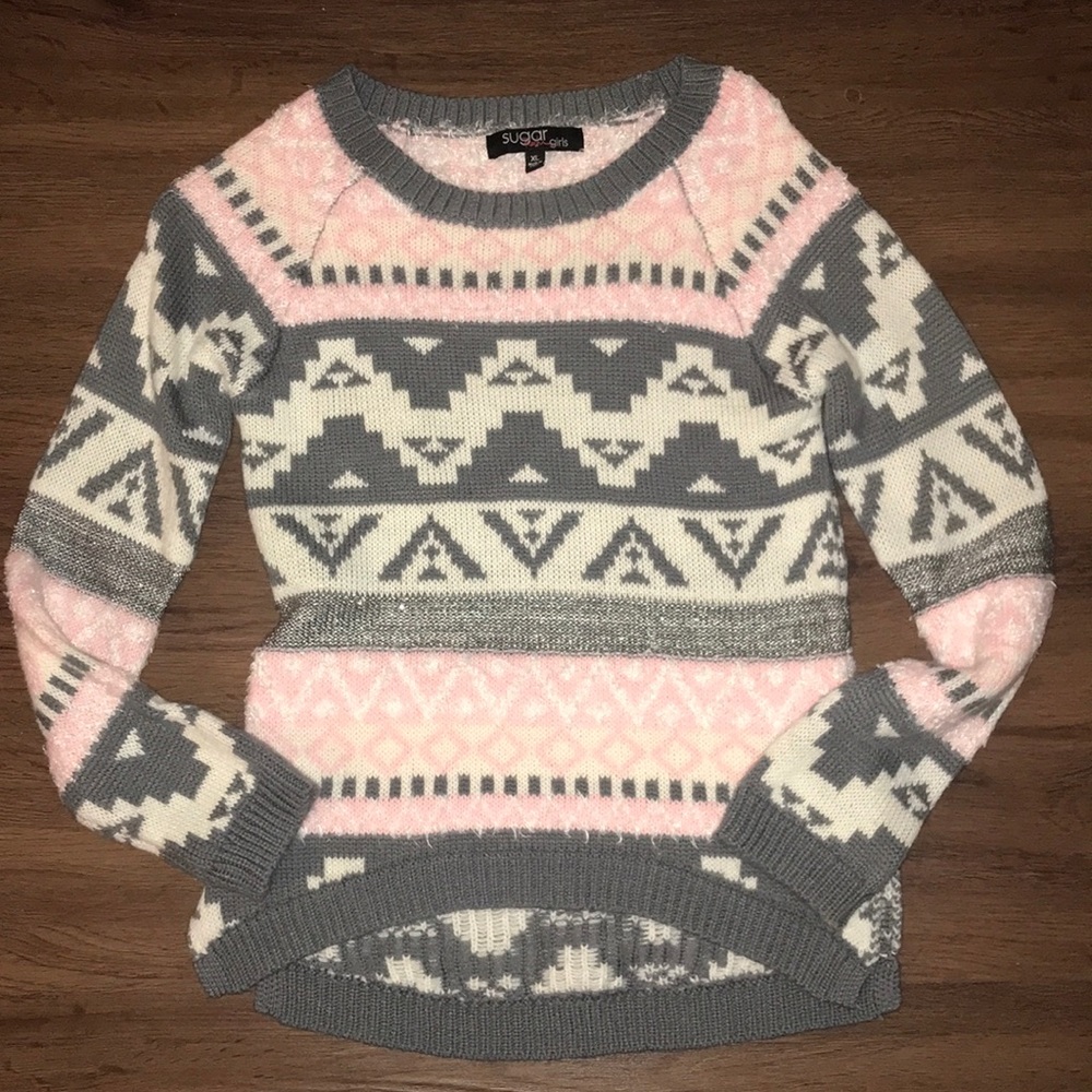 Sugar rush girls sweater, gray and pink